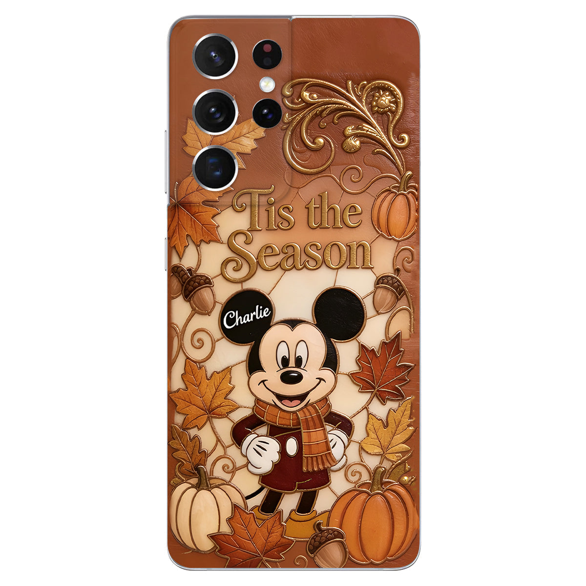 Autumn Cartoon Character - Personalized Mouse 3D Embossed Leather Phone Case