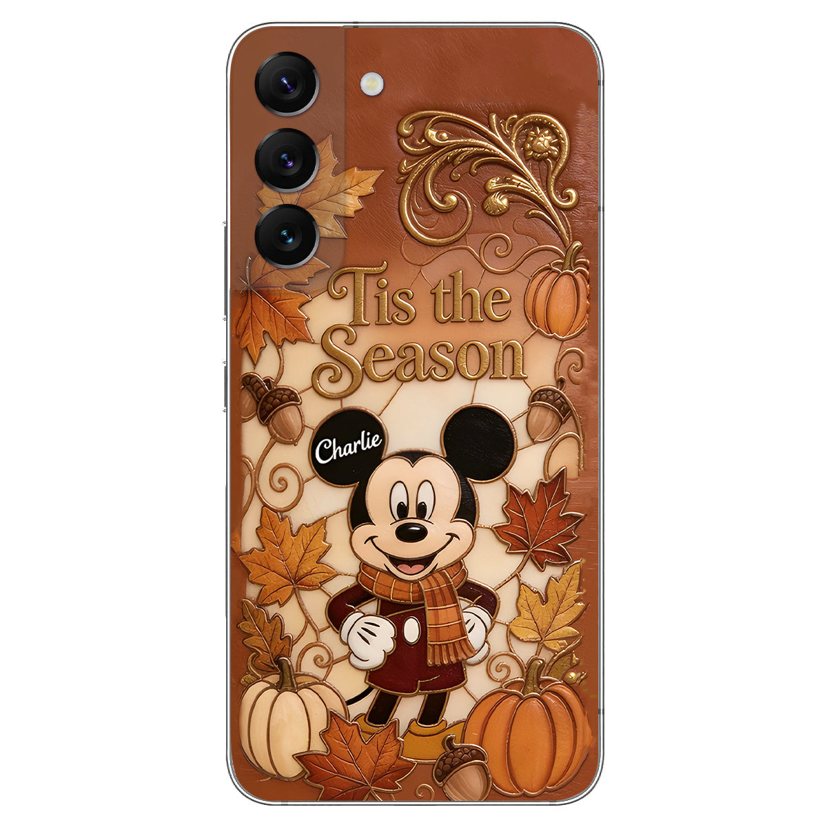 Autumn Cartoon Character - Personalized Mouse 3D Embossed Leather Phone Case