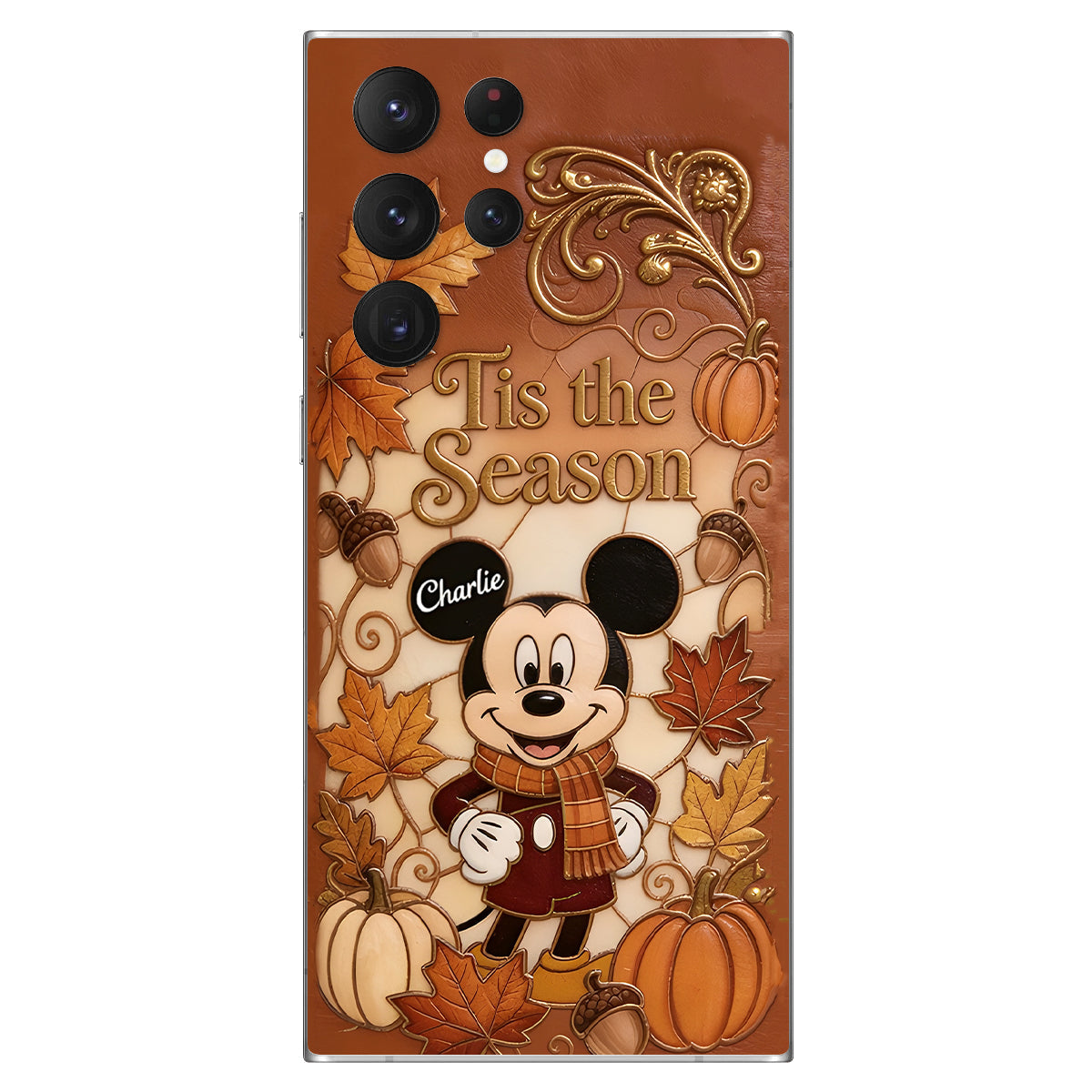 Autumn Cartoon Character - Personalized Mouse 3D Embossed Leather Phone Case