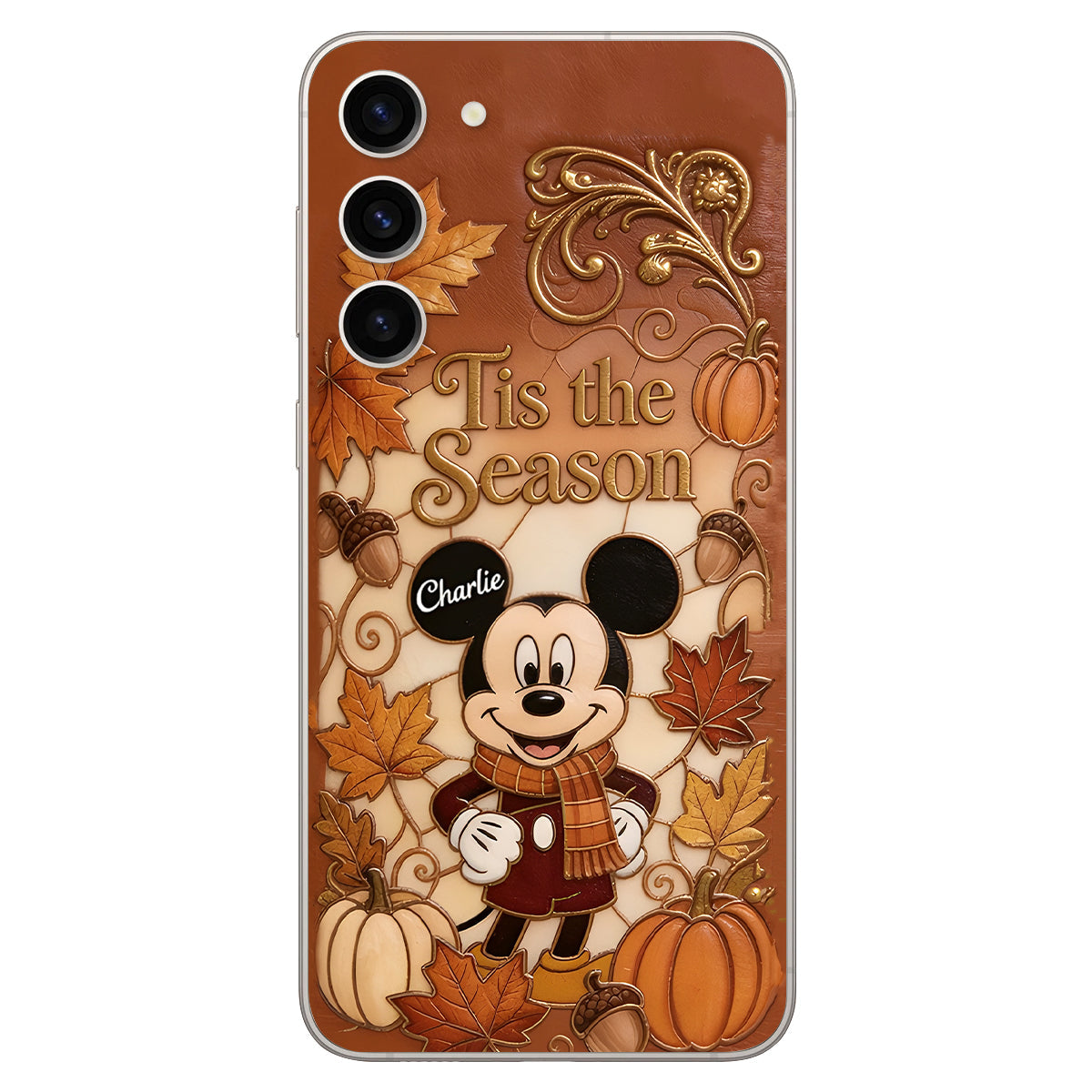 Autumn Cartoon Character - Personalized Mouse 3D Embossed Leather Phone Case
