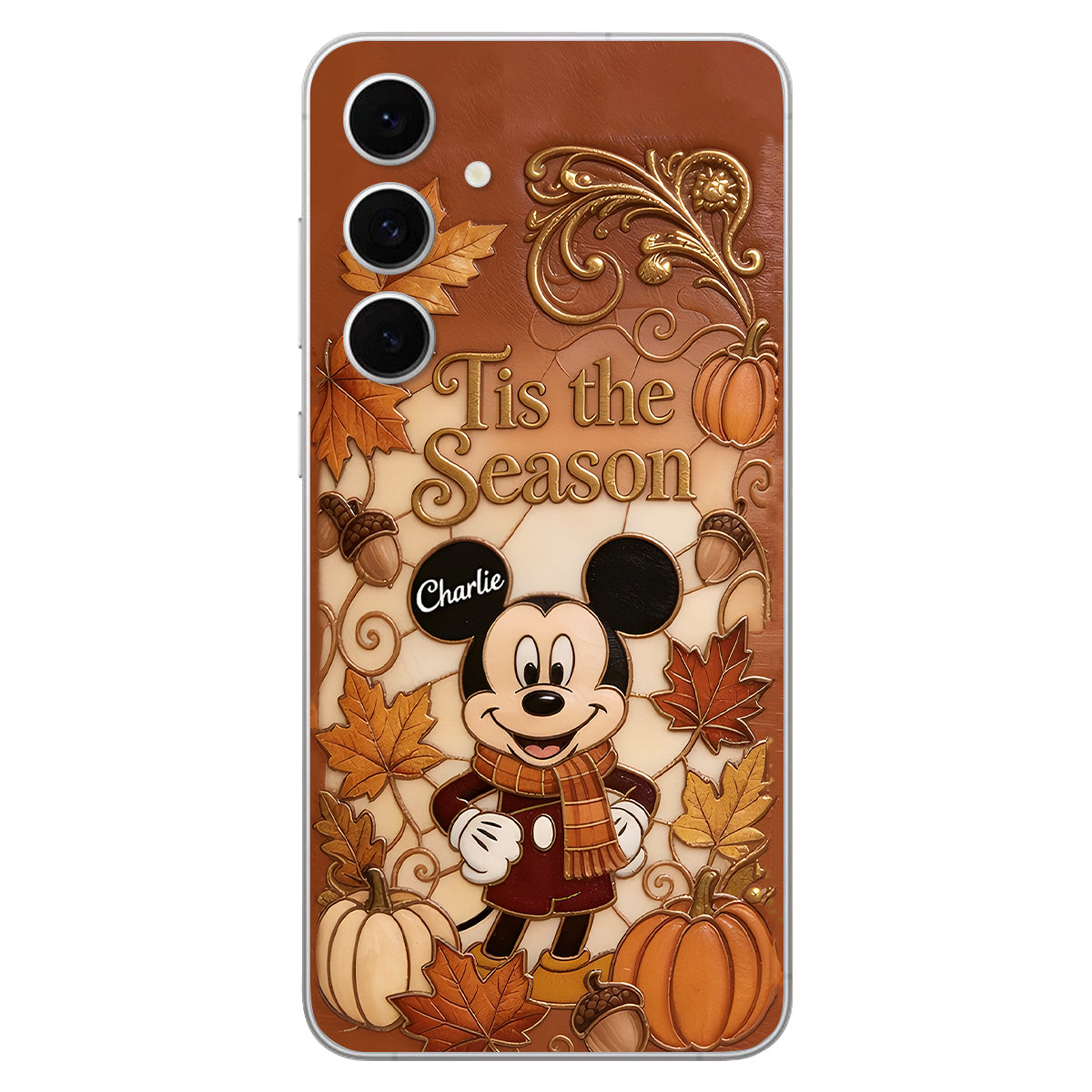 Autumn Cartoon Character - Personalized Mouse 3D Embossed Leather Phone Case