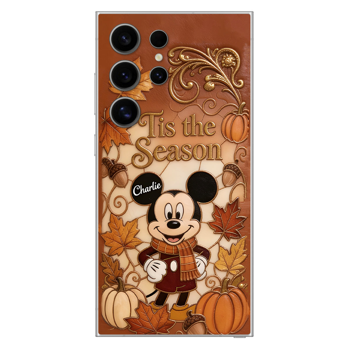Autumn Cartoon Character - Personalized Mouse 3D Embossed Leather Phone Case