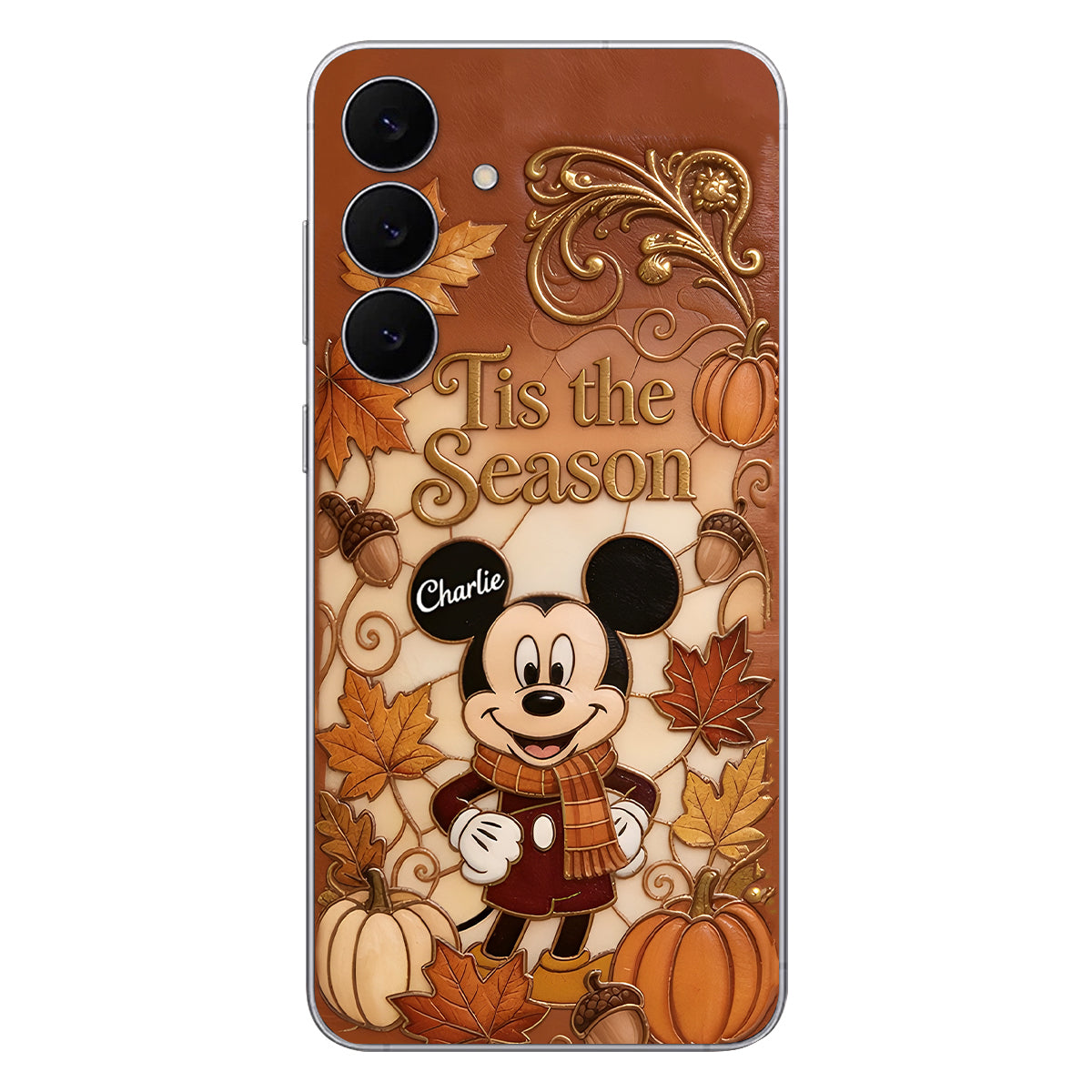 Autumn Cartoon Character - Personalized Mouse 3D Embossed Leather Phone Case