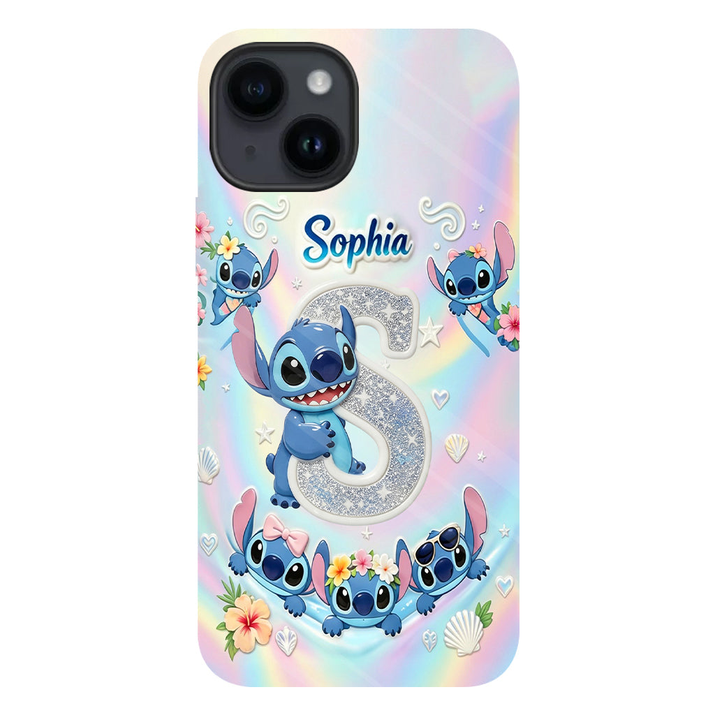 Cute Blue Alien With Letter - Personalized Ohana Full Print Phone Case
