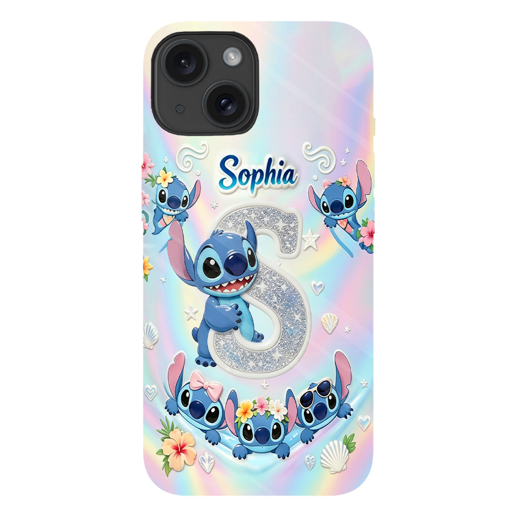 Cute Blue Alien With Letter - Personalized Ohana Full Print Phone Case