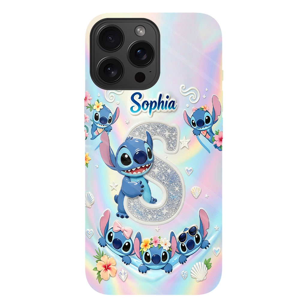 Cute Blue Alien With Letter - Personalized Ohana Full Print Phone Case