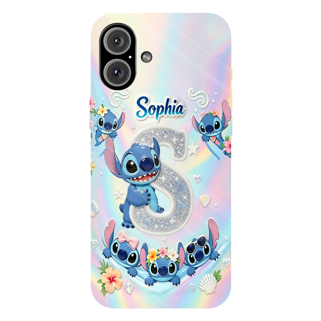 Cute Blue Alien With Letter - Personalized Ohana Full Print Phone Case
