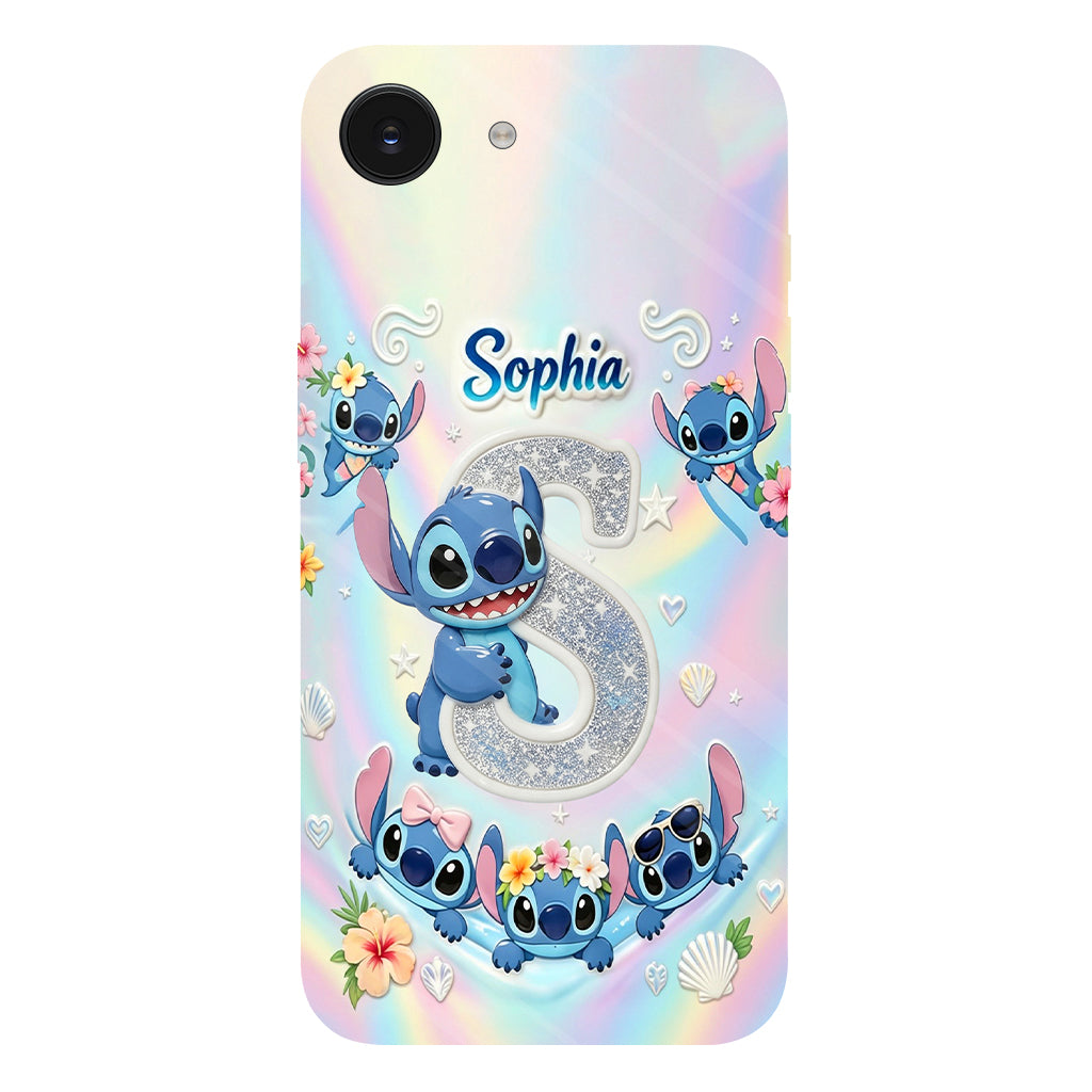 Cute Blue Alien With Letter - Personalized Ohana Full Print Phone Case