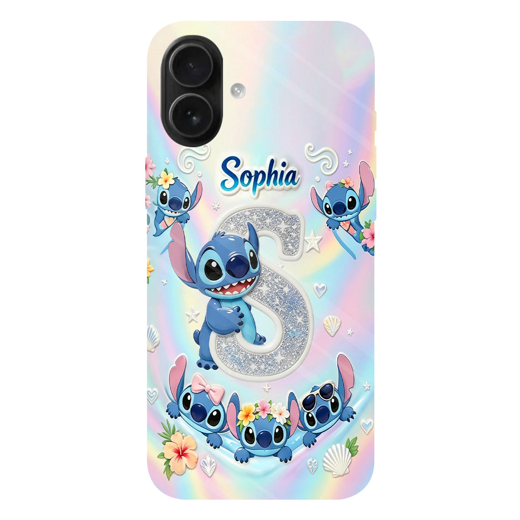 Cute Blue Alien With Letter - Personalized Ohana Full Print Phone Case