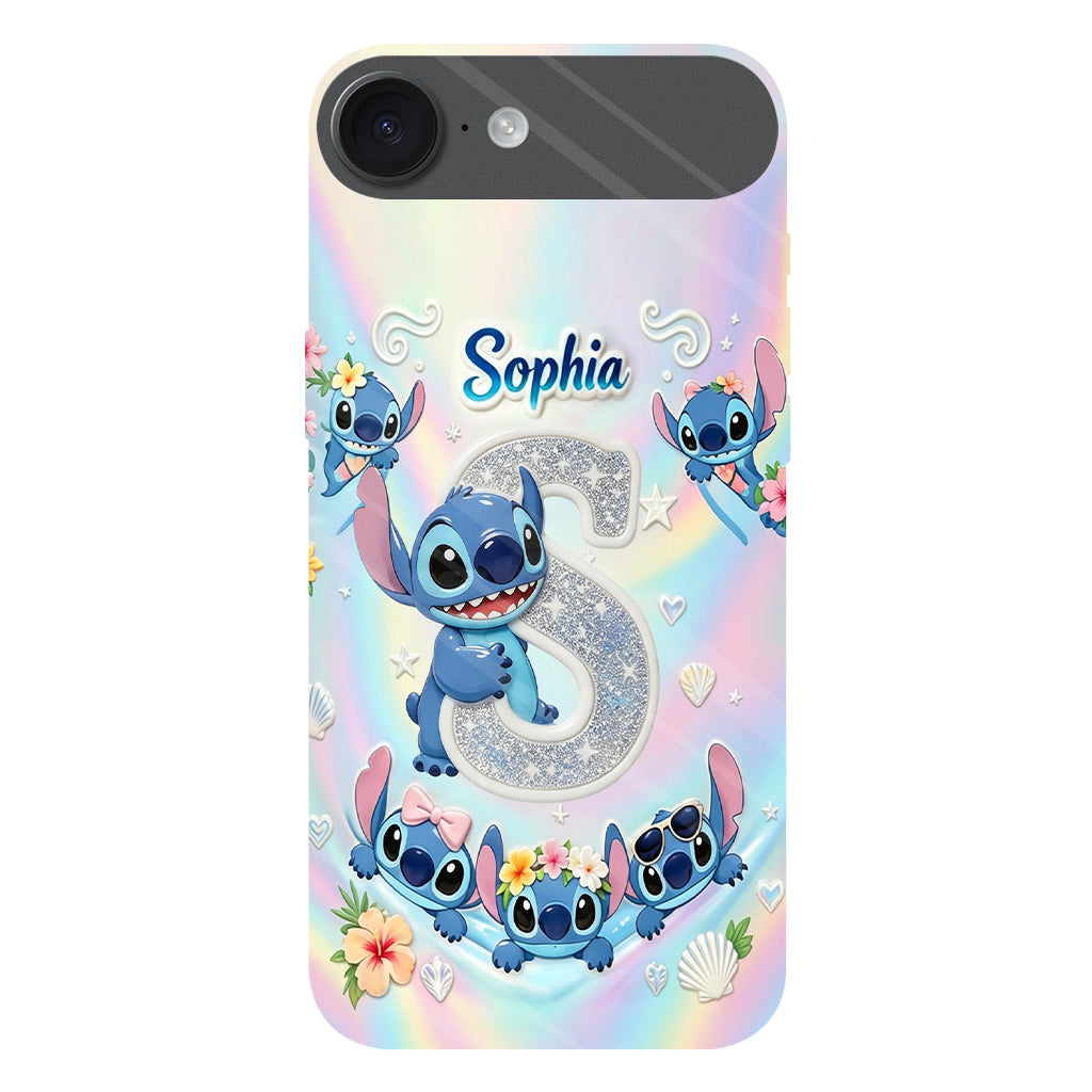 Cute Blue Alien With Letter - Personalized Ohana Full Print Phone Case