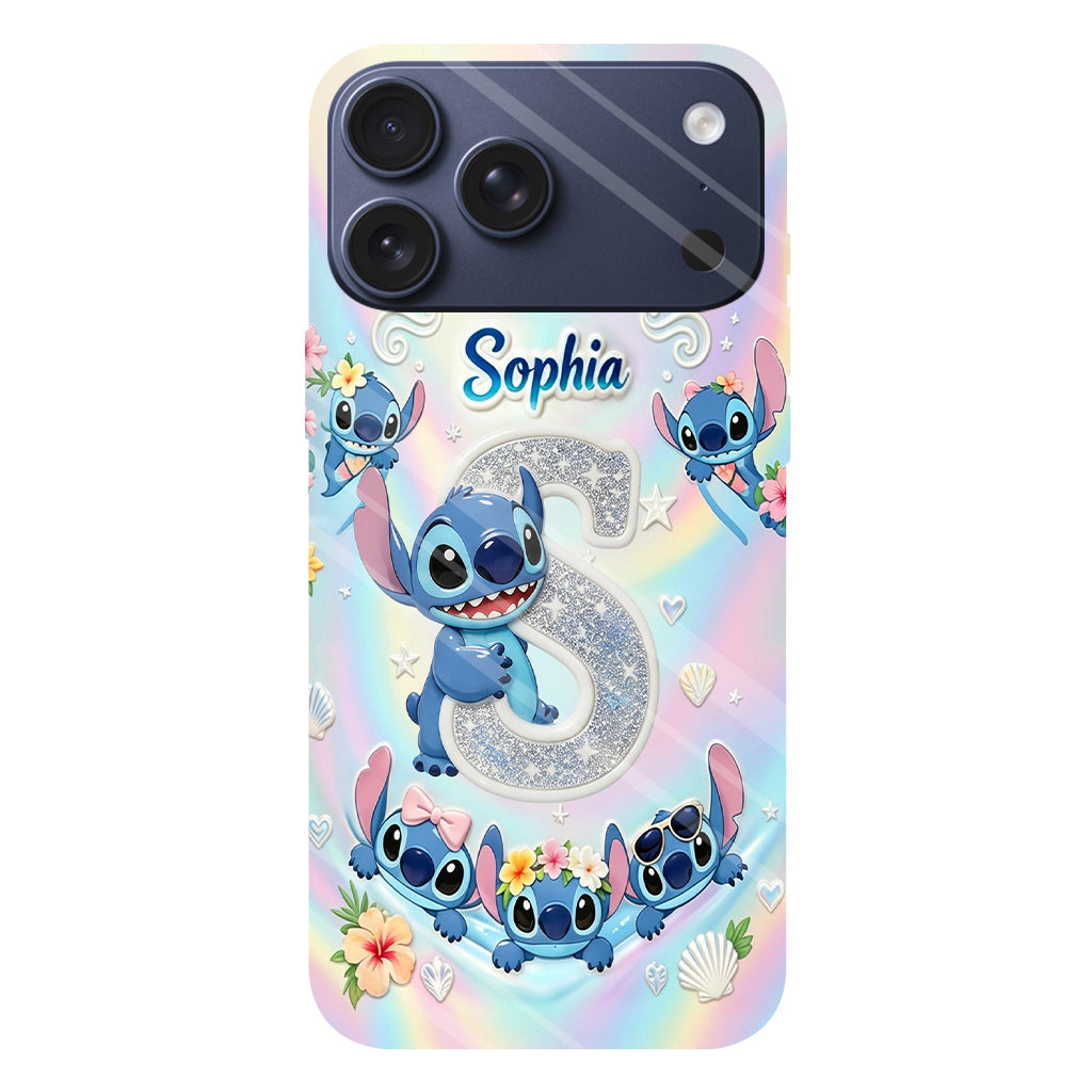 Cute Blue Alien With Letter - Personalized Ohana Full Print Phone Case