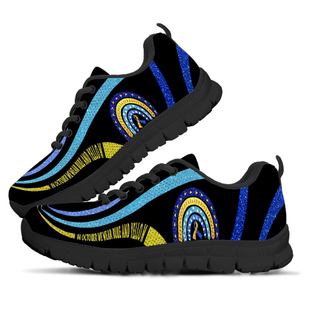 In October We Wear Blue And Yellow Down Syndrome Awareness Sneakers 0622