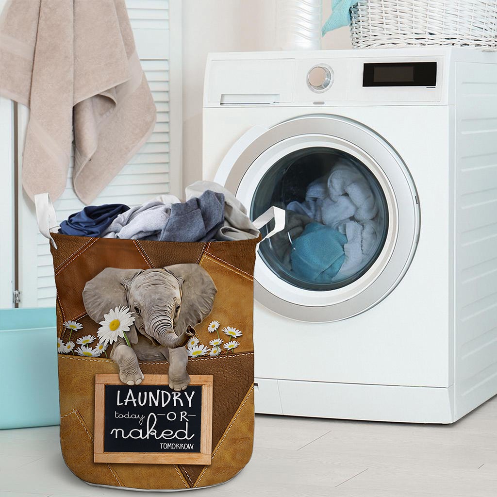 Laundry Today - Elephant Leather Pattern Print Laundry Basket