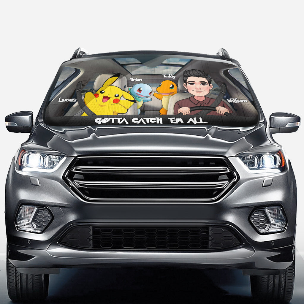 Go Catch Em All - Personalized Monster Trainer Car Sunshade
