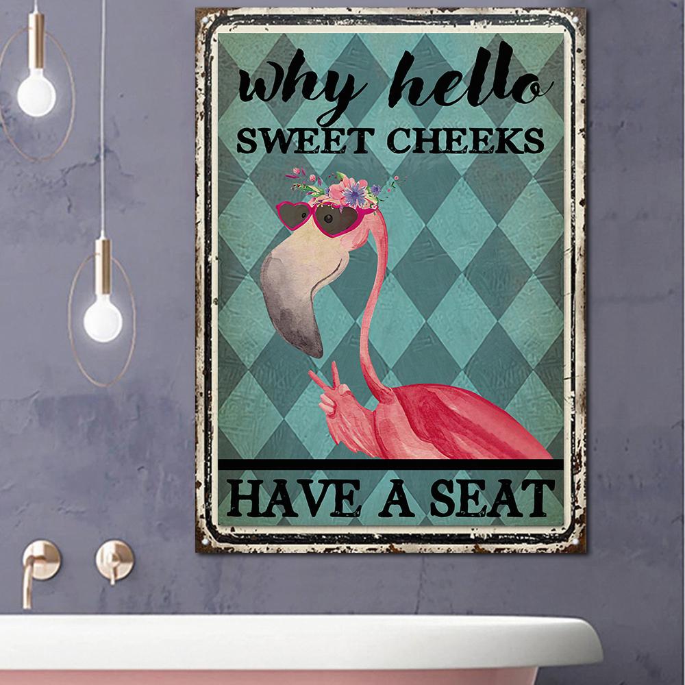 Hello Sweet Cheeks - Flamingo Rectangle Metal Sign