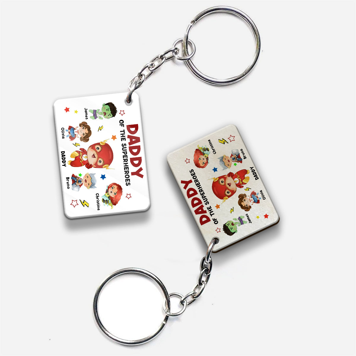 Daddy Of Superheroes - Personalized Father Keychain (Printed On Both Sides)