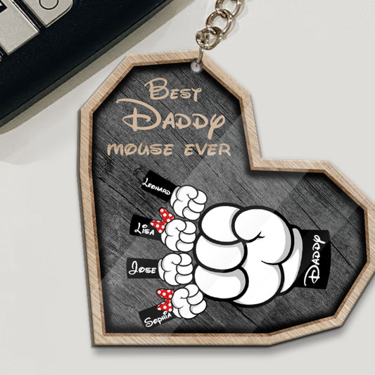 Best Daddy Mouse Ever - Personalized Father Keychain (Printed On Both Sides)