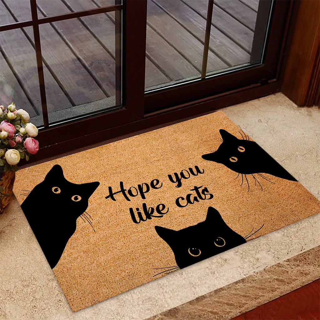Hope You Like Cat - Black Cat Coir Pattern Print Doormat