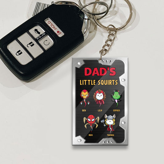 Dad's Little Squirts - Personalized Father Keychain (Printed On Both Sides)