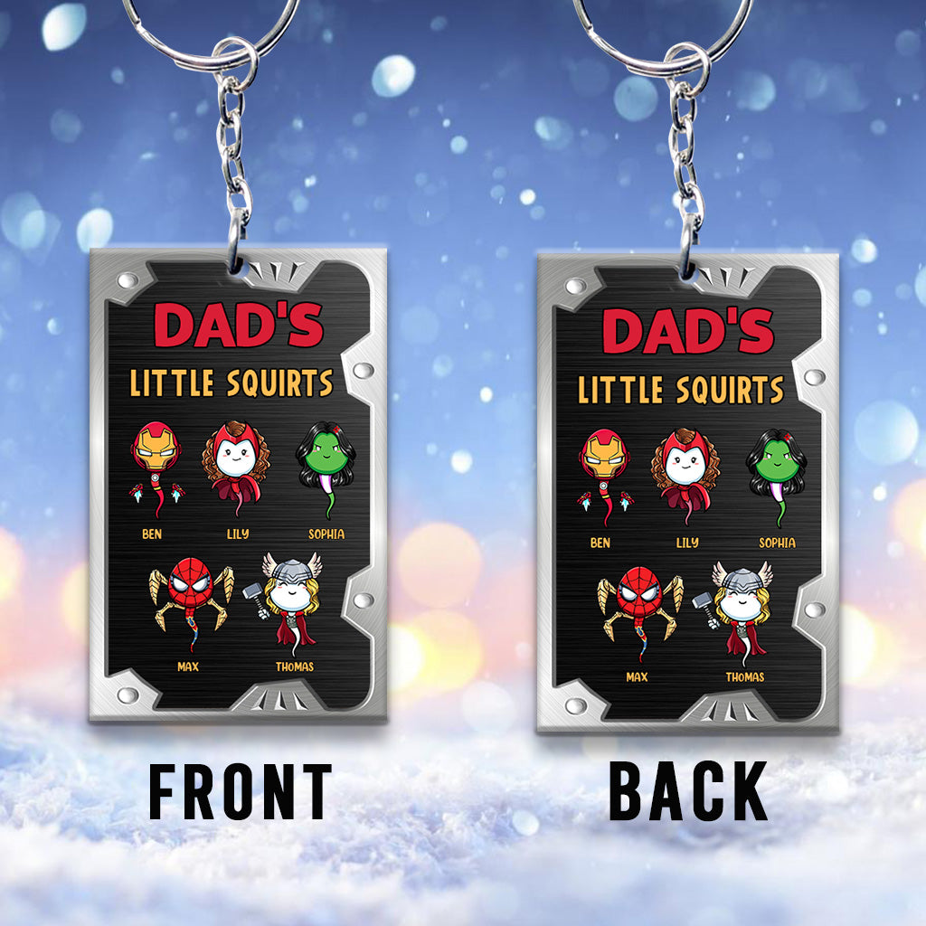Dad's Little Squirts - Personalized Father Keychain (Printed On Both Sides)