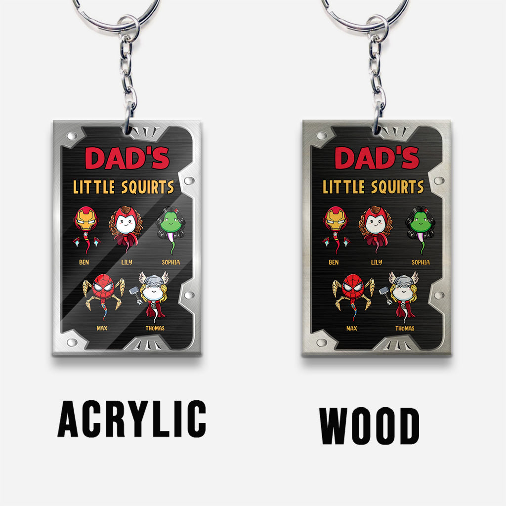 Dad's Little Squirts - Personalized Father Keychain (Printed On Both Sides)