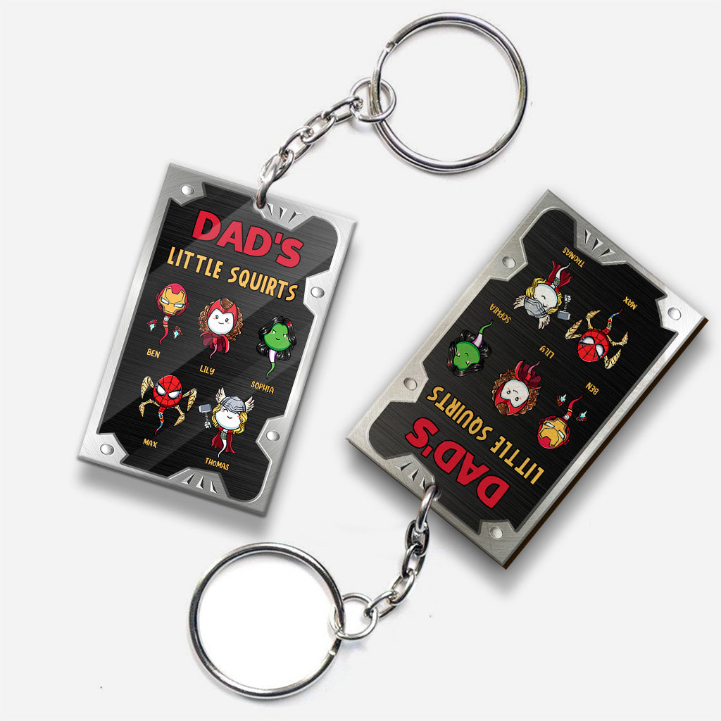 Dad's Little Squirts - Personalized Father Keychain (Printed On Both Sides)