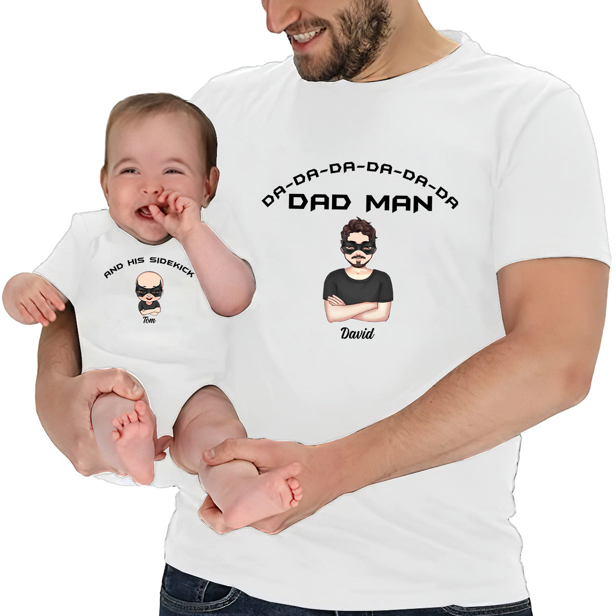 Dad Man Superhero Dad - Personalized Father T-shirt And Baby Onesie