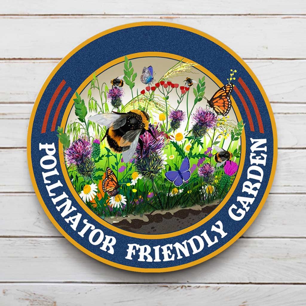 Pollinator Friendly Garden Personalized Round Metal Sign