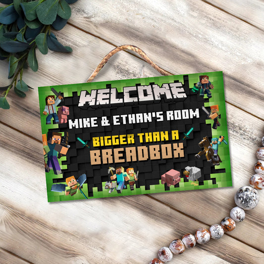 Craft Cave Bigger Than A Breadbox - Personalized Block World Rectangle Wood Sign