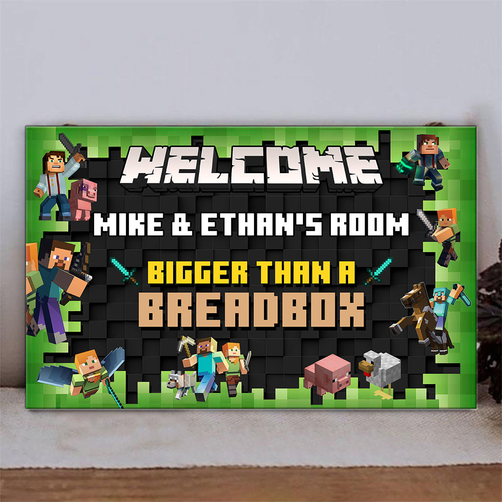 Craft Cave Bigger Than A Breadbox - Personalized Block World Rectangle Wood Sign