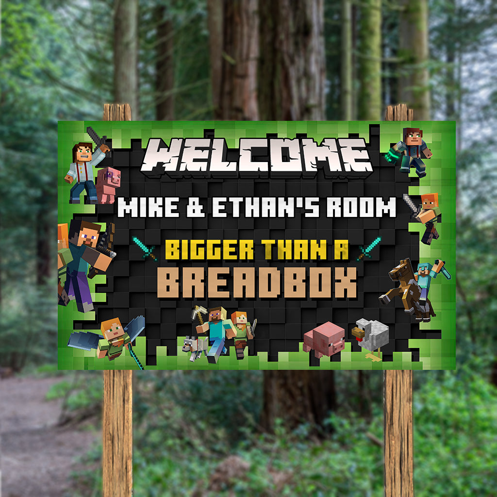Craft Cave Bigger Than A Breadbox - Personalized Block World Rectangle Wood Sign