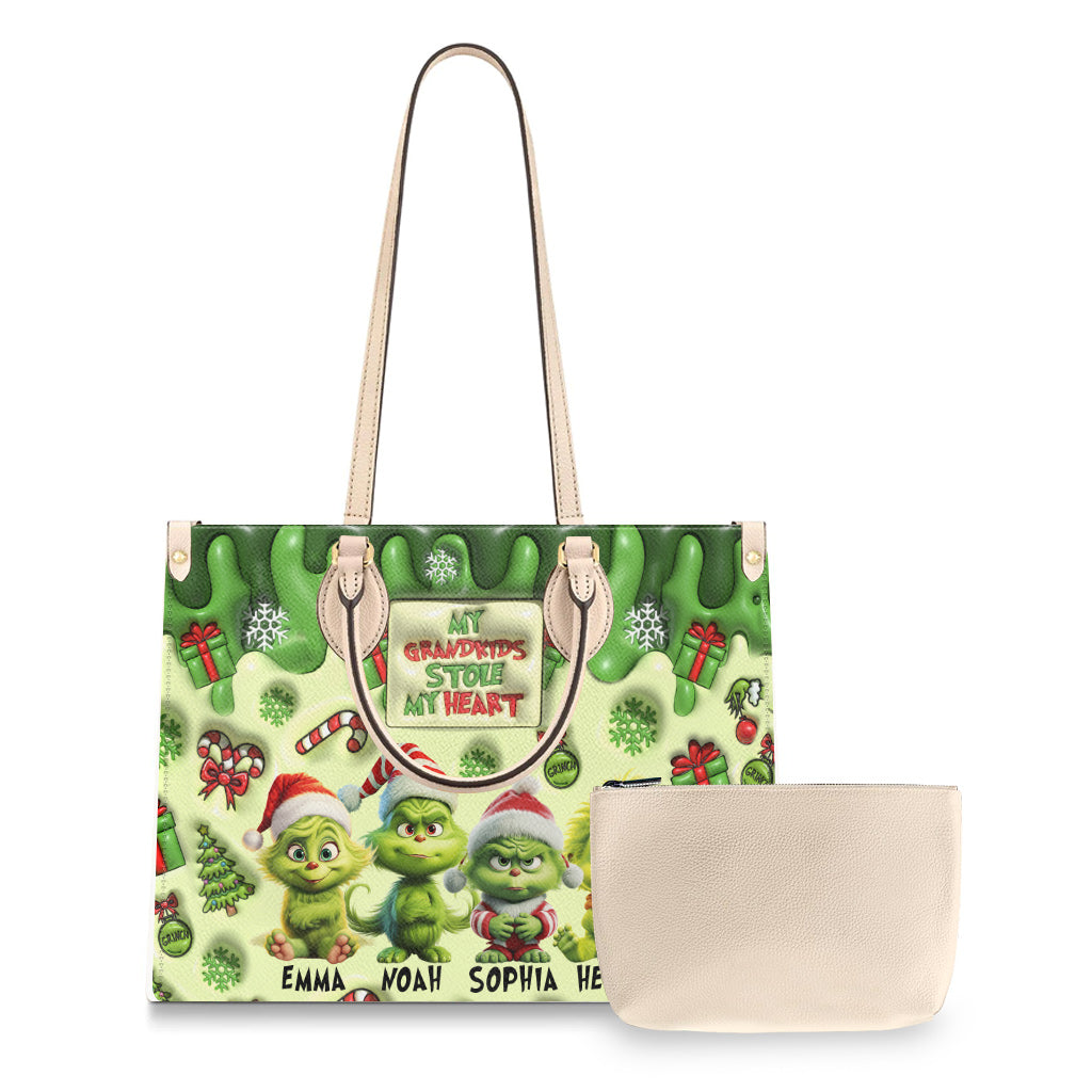 My Grandkids Stole My Heart - Gift for grandma - Personalized Leather Handbag