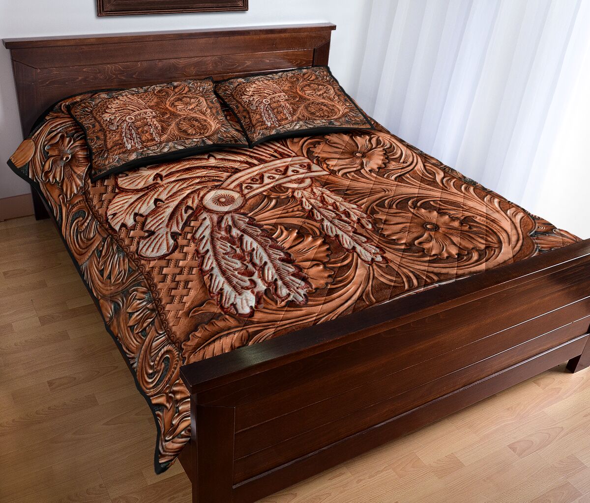 Native American Leather Pattern Print American Indian Quilt Set 0622