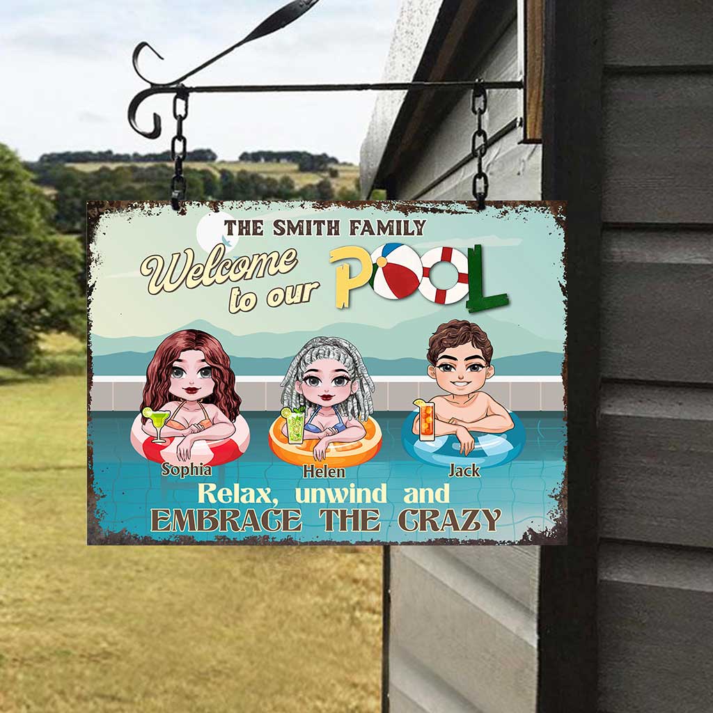 Family Pool Sign - Personalized Backyard Rectangle Metal Sign