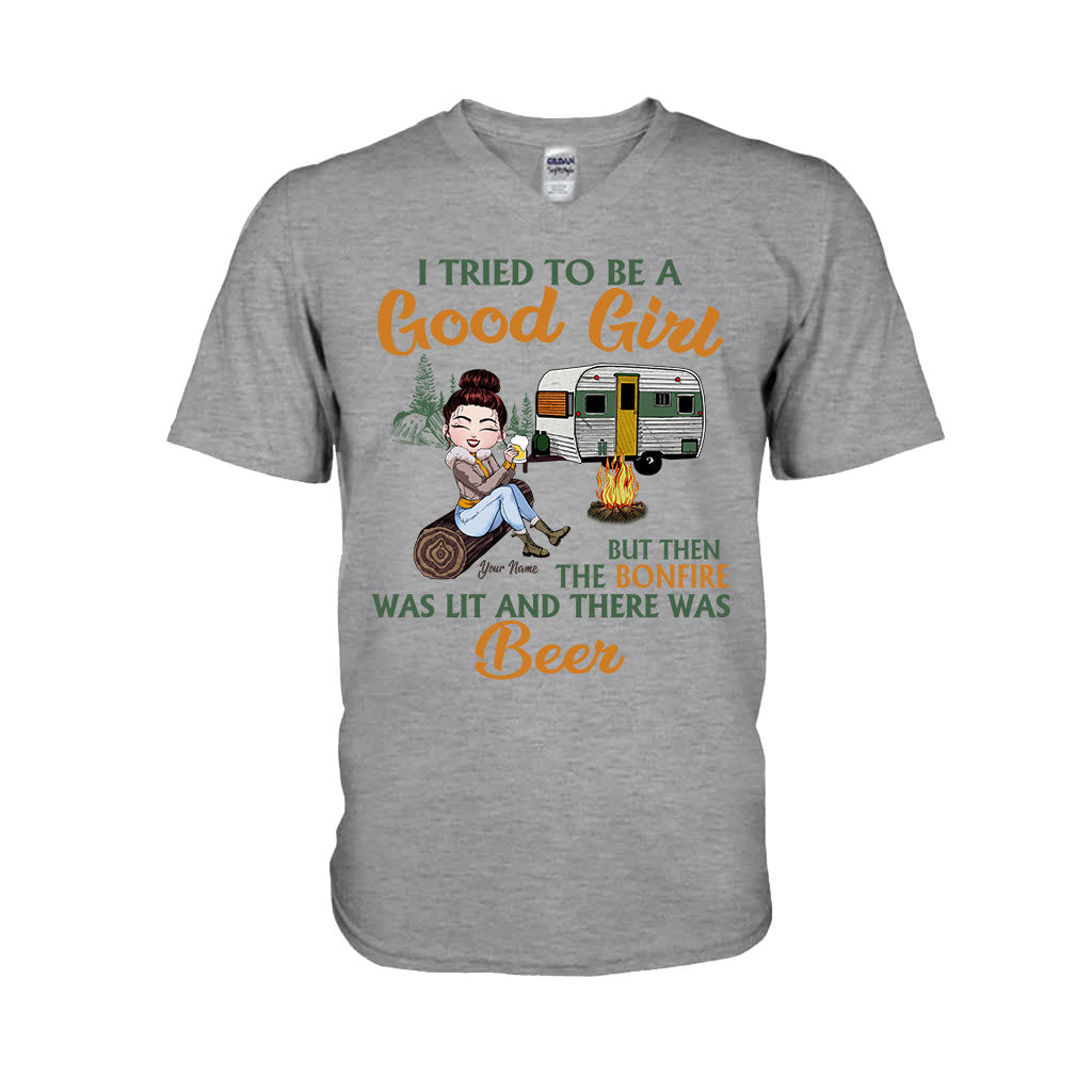 I Tried To Be A Good Girl But The Bonfire - Personalized Camping T-shirt and Hoodie