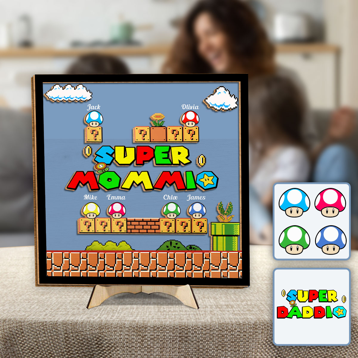 Super Mommio Daddio Game Scene - Personalized Super Plumber 2 Layered Wood Sign / Wood Plaque