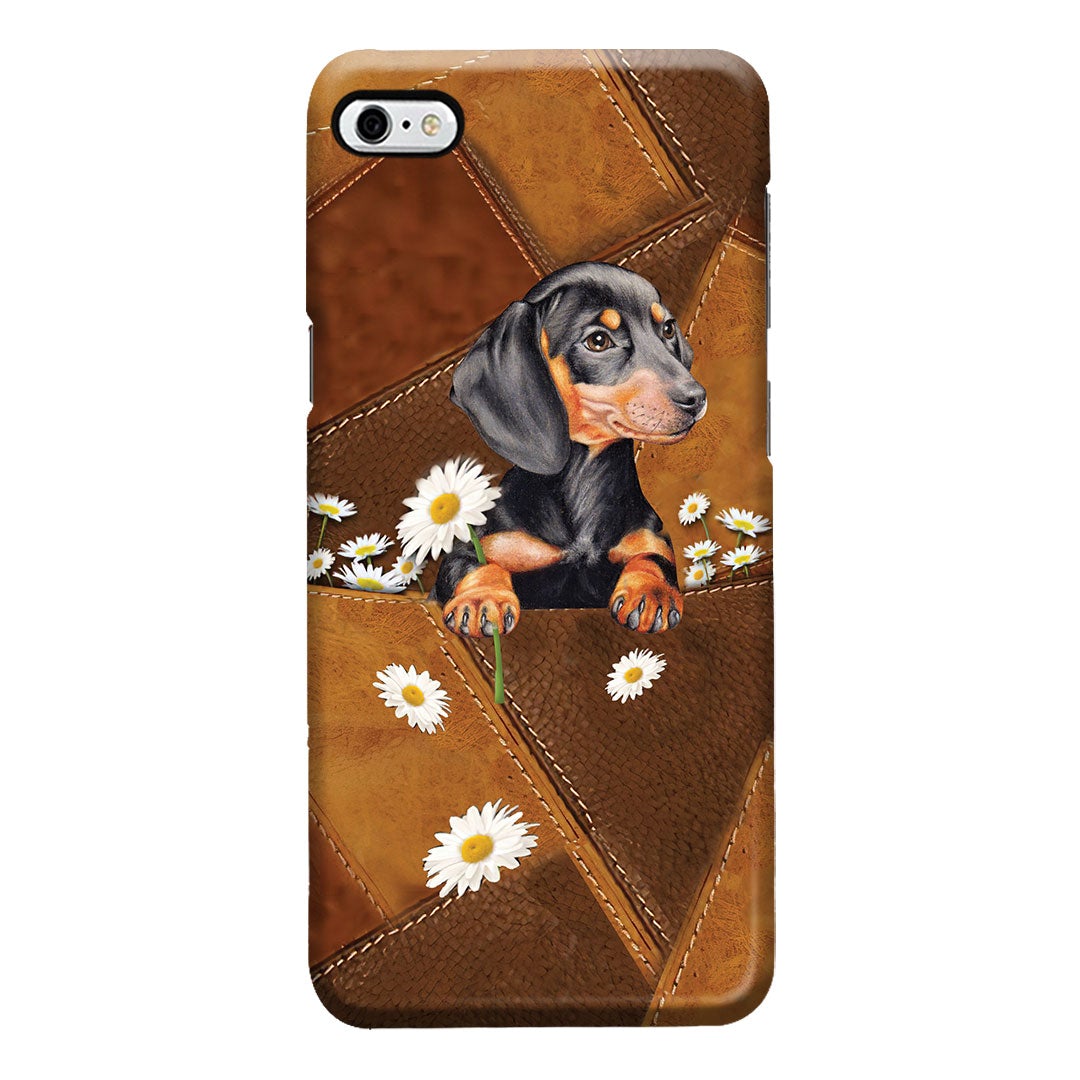 Lovely Dachshund Leather Pattern Print Phone Case