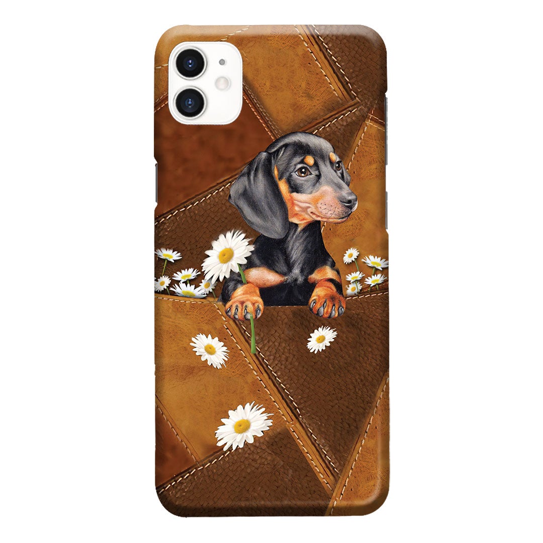 Lovely Dachshund Leather Pattern Print Phone Case