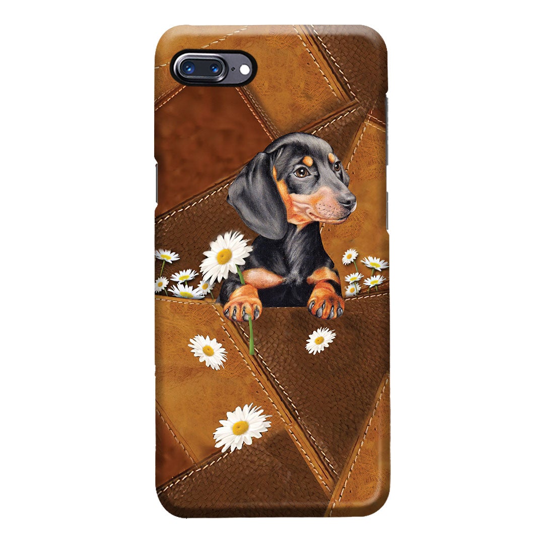Lovely Dachshund Leather Pattern Print Phone Case
