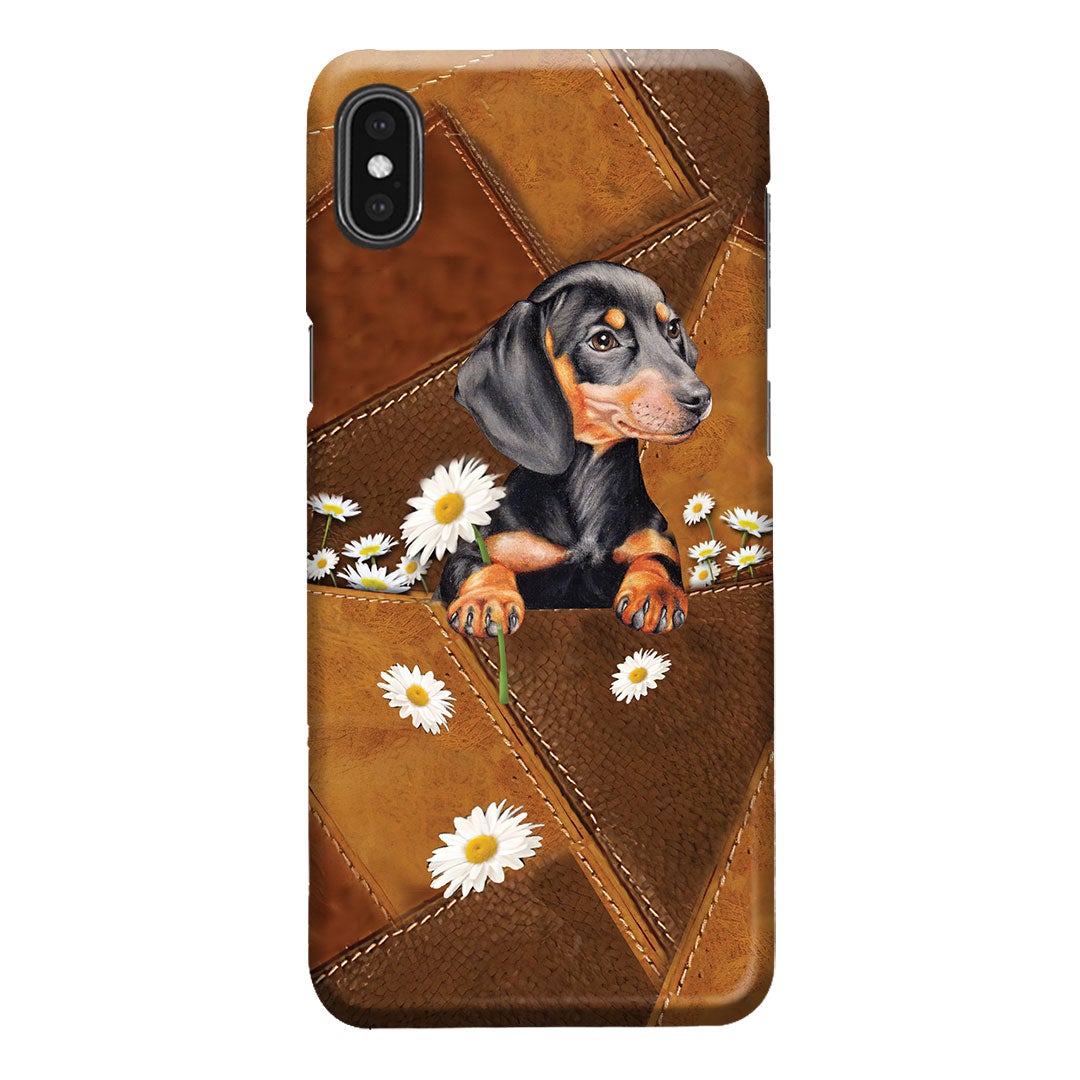 Lovely Dachshund Leather Pattern Print Phone Case