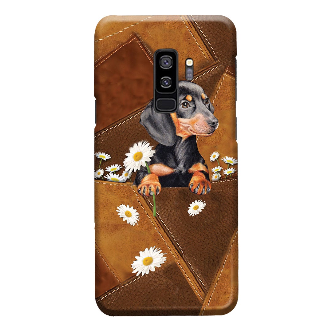 Lovely Dachshund Leather Pattern Print Phone Case