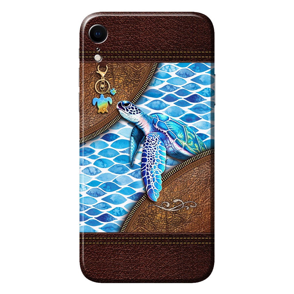 Salty Lil' Beach - Turtle Personalized Leather Pattern Print Phone Case